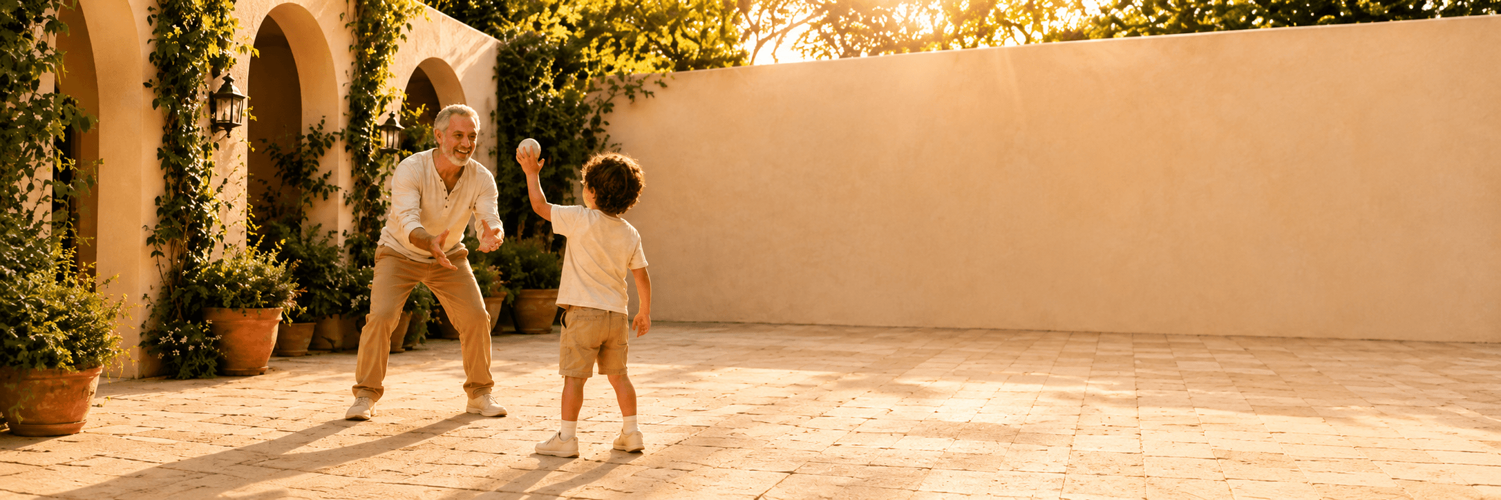 Grandfather playing with his grandson outdoors