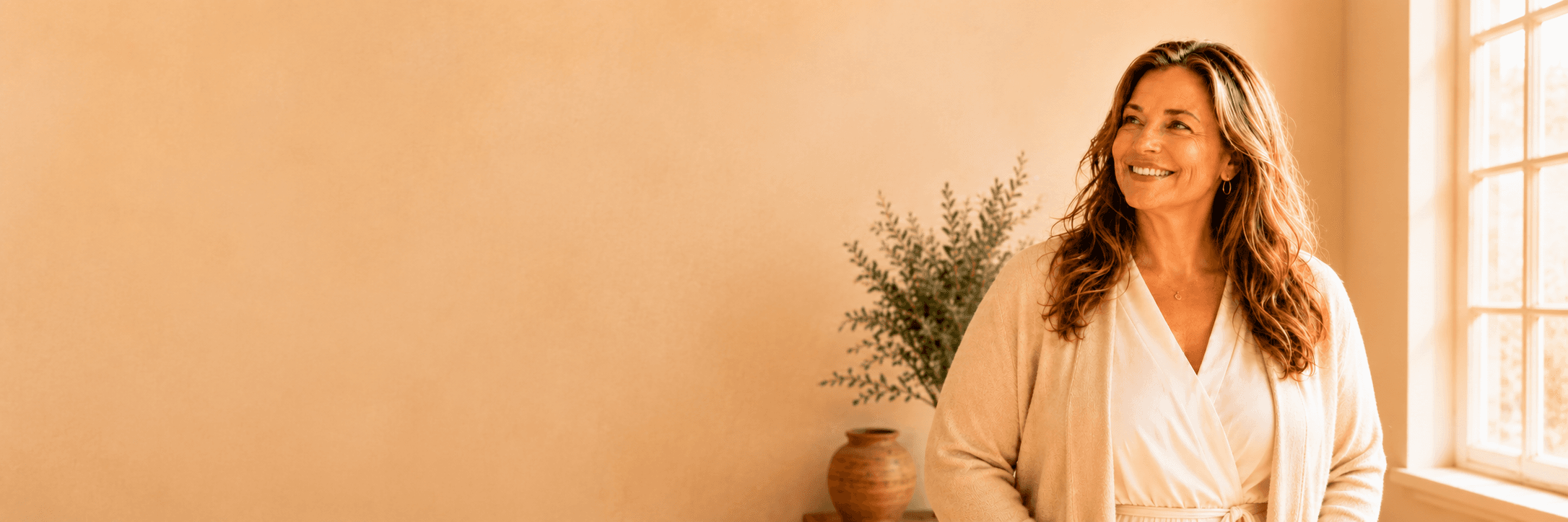 Woman smiling warmly at home
