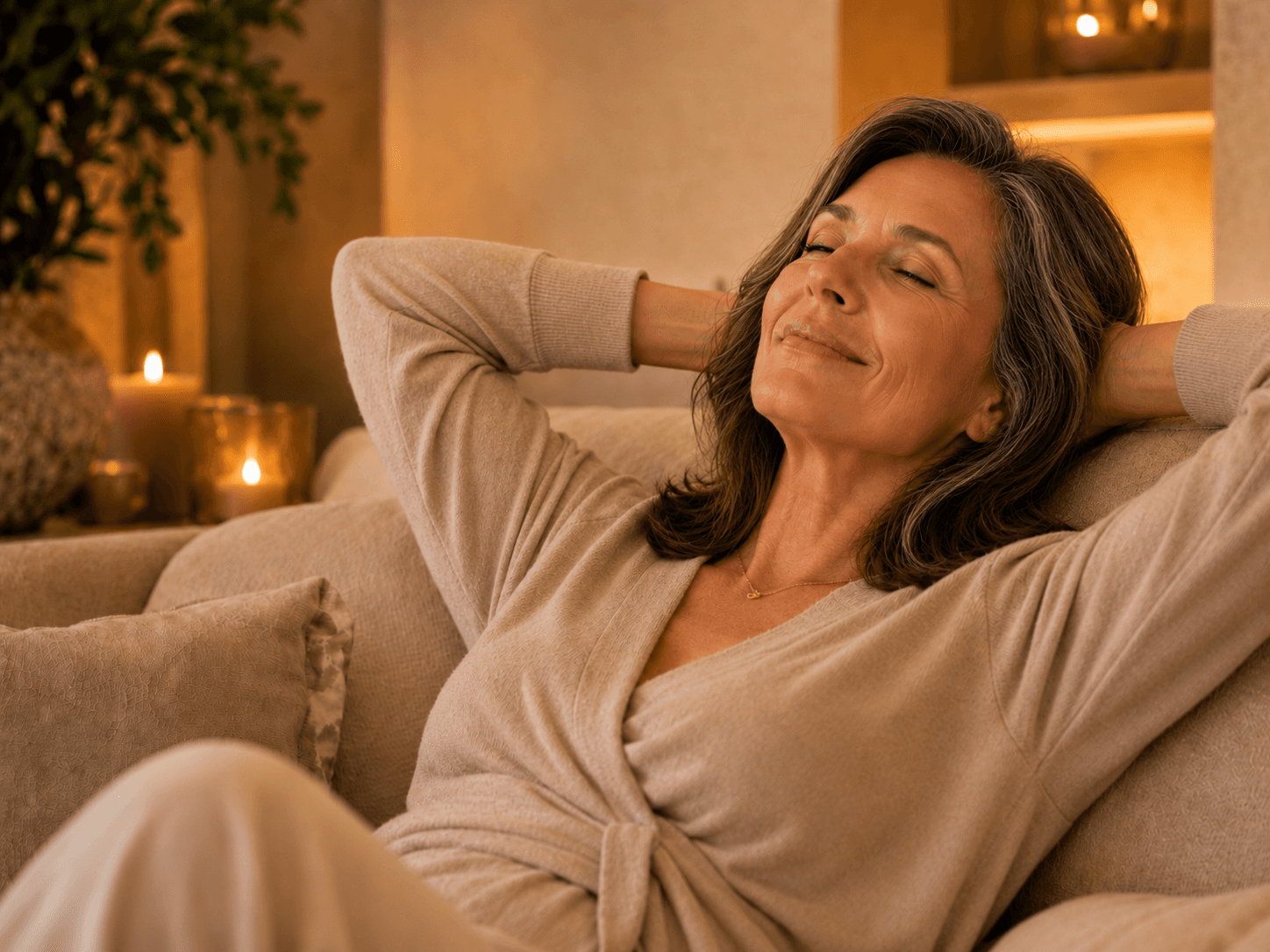Woman relaxing at home in a calm evening setting